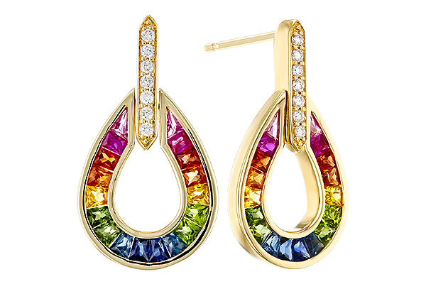 G329-66575: EARRINGS 1.18 MULTI-COLOR SAPP 1.25 TGW